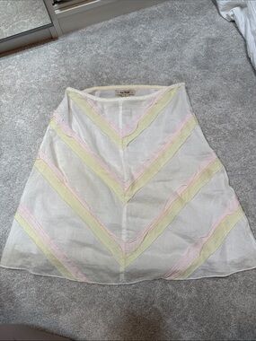 Free People Cream Layered Top with Pastel Pink & Pale Yellow Chevron Stripes